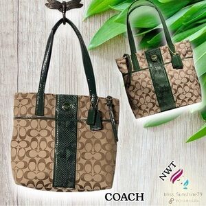 COACH NEW - signature monogram medium sized bag w/ green snake phyton trim